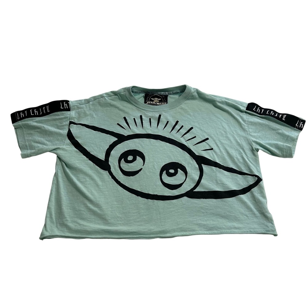 Star Wars‎ The Mandalorian Grogu Baby Yoda Cropped T-Shirt Mint Green Womens M